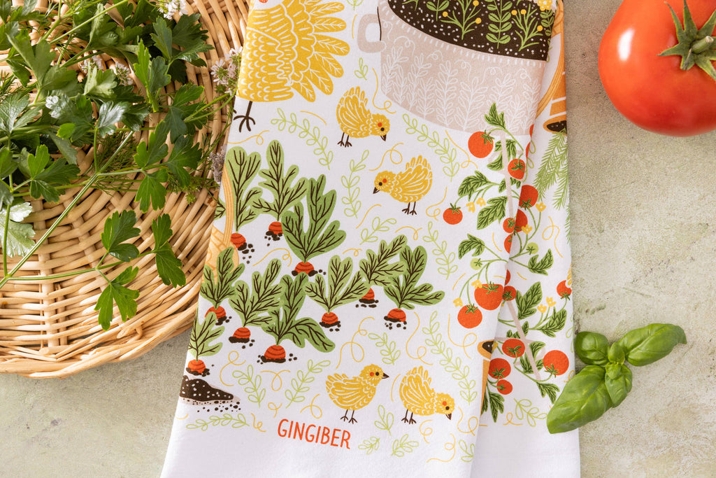 Garden Chickens Tea Towel
