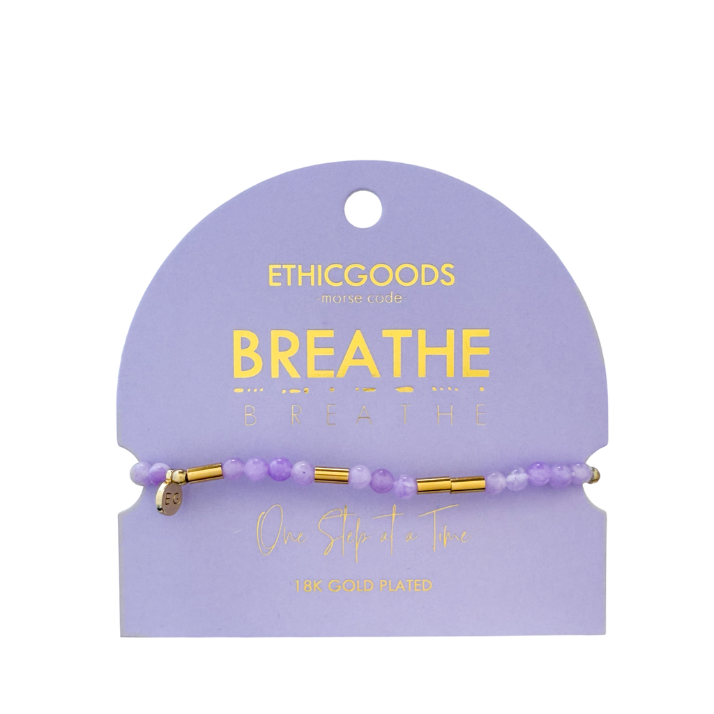 Morse Code Gold & Stone Beaded Bracelet | BREATHE