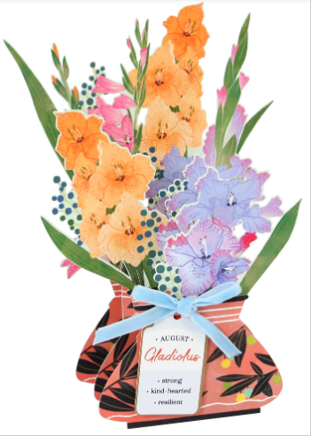 Gladiolus Floral Pop-Up Card w/ Ribbon Embellishment-August