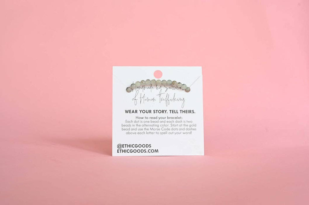 Morse Code Bracelet - Inspire - Gold Hematite & Dusty Rose