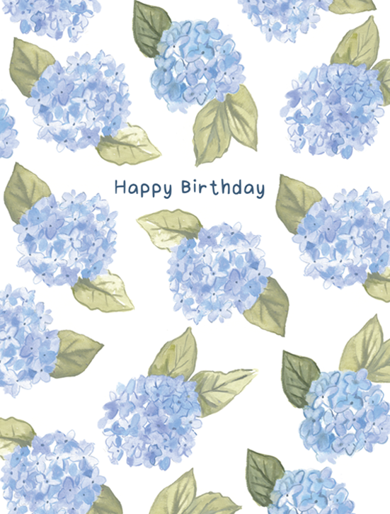 Blue Hydrangea Happy Birthday Card