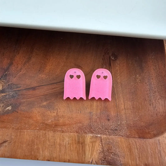 Pink Glitter Ghost Studs