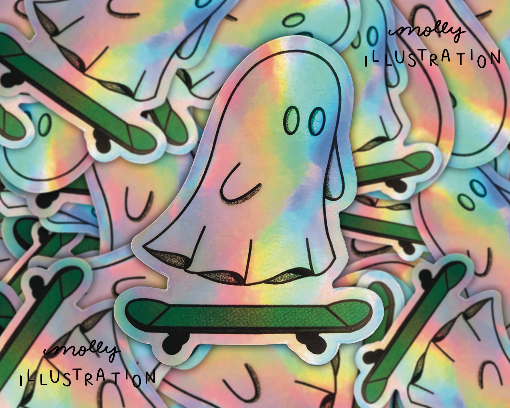 Skateboarding Holographic Ghost Sticker
