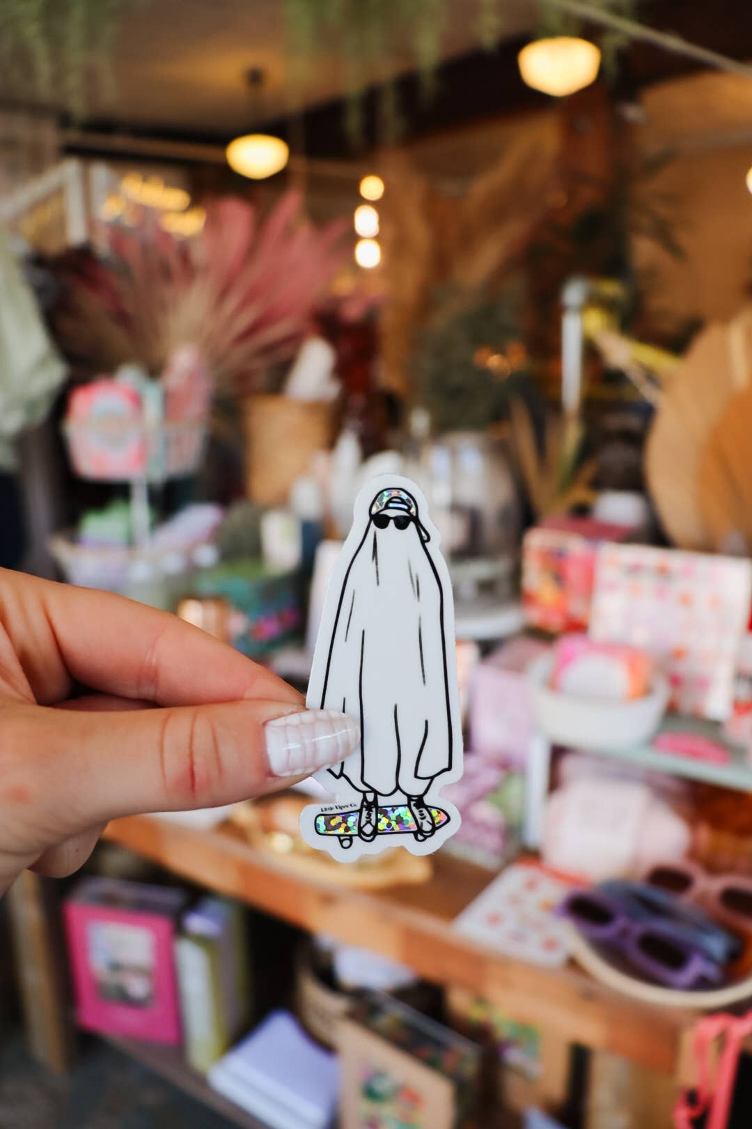 Spooky Skater Ghost Glitter Sticker