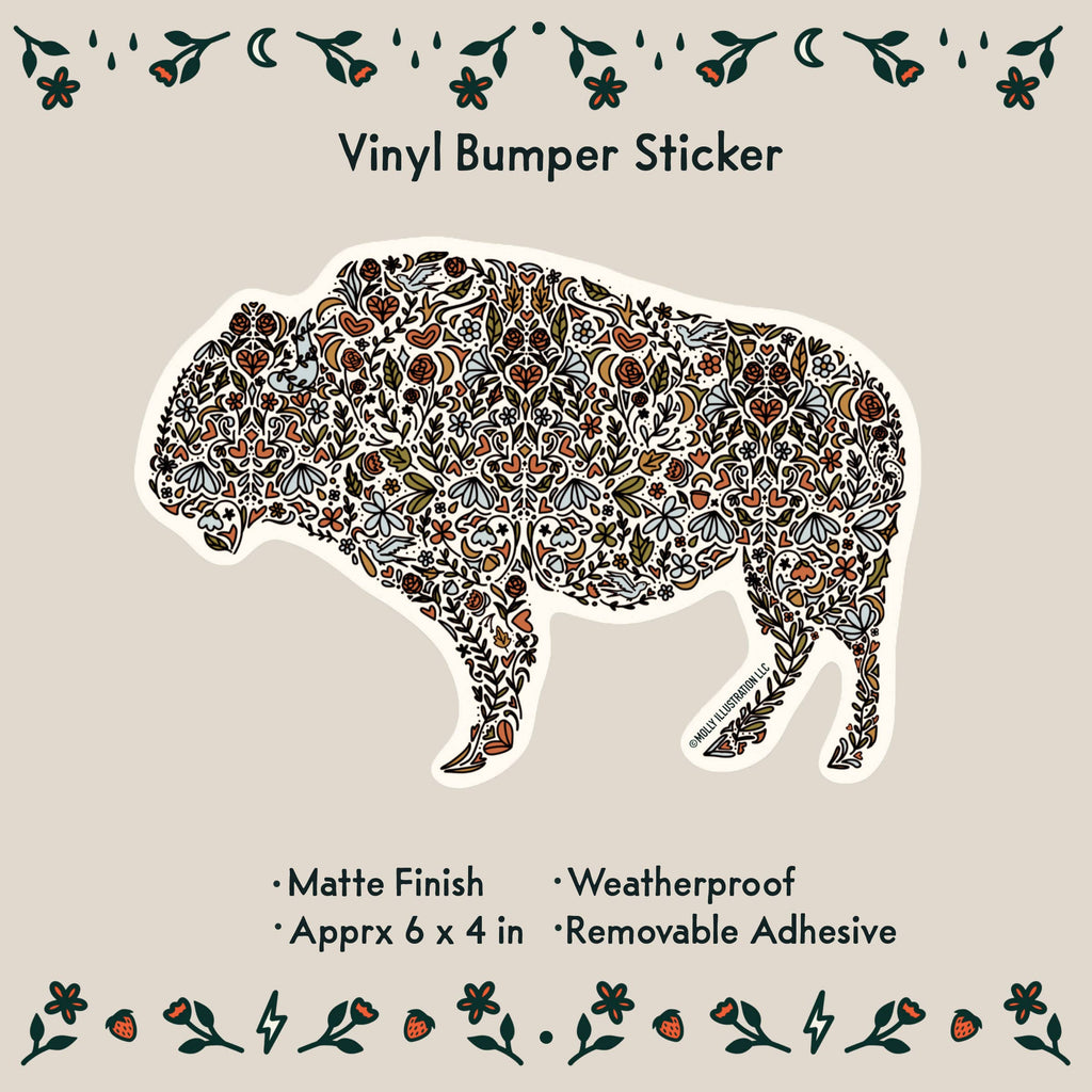 Floral Buffalo Vinyl Bumper Sticker