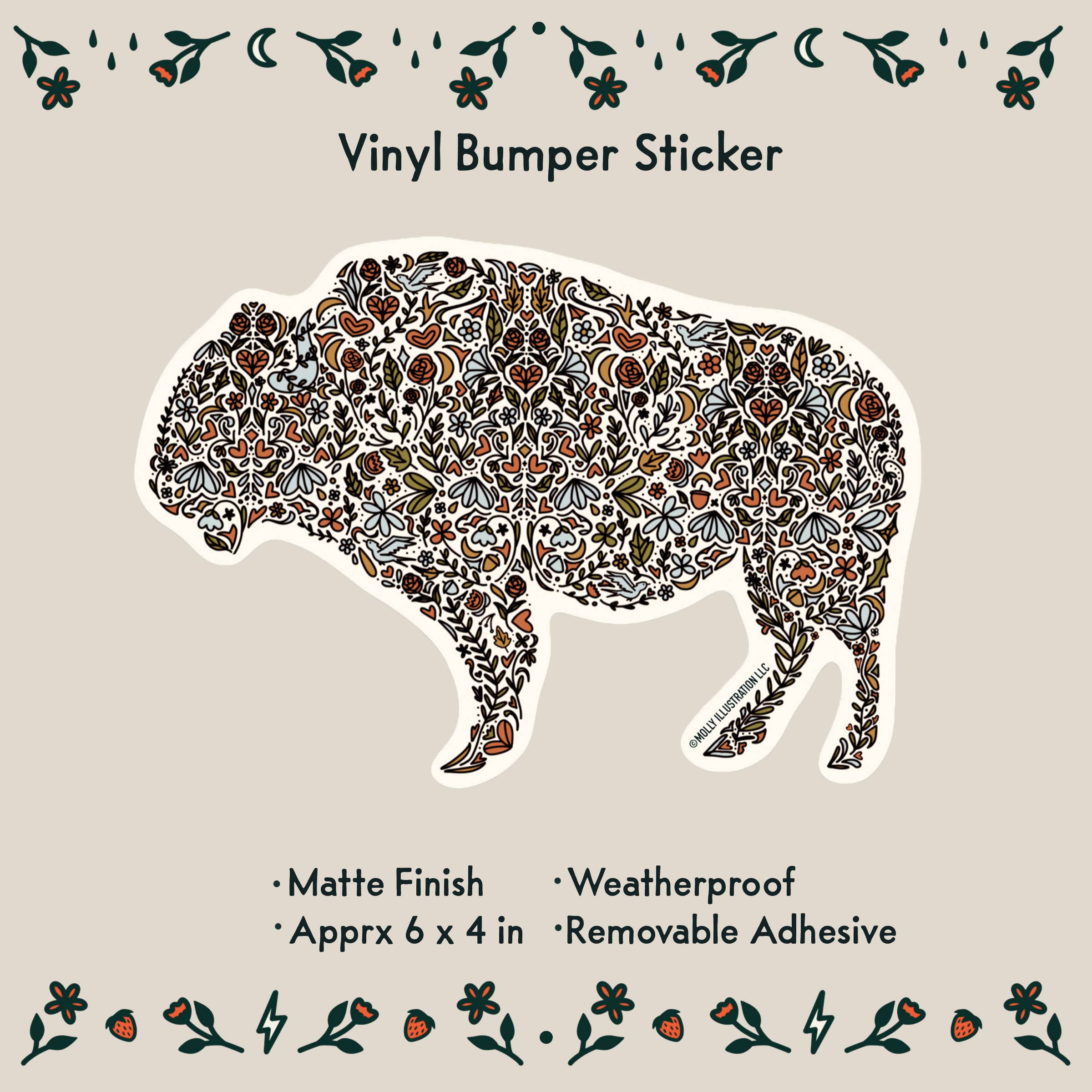Floral Buffalo Vinyl Bumper Sticker