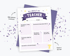 All About My Teacher Card