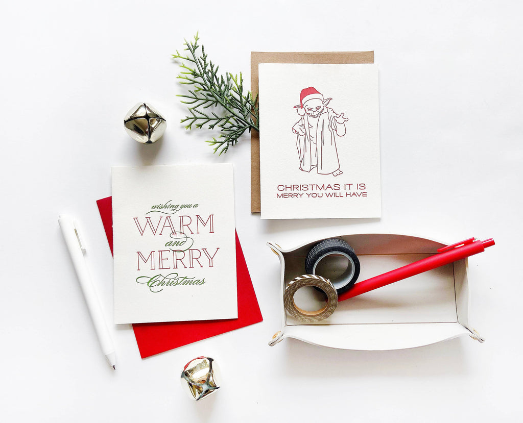 Warm & Merry - Classic Letterpress Christmas Holiday Card