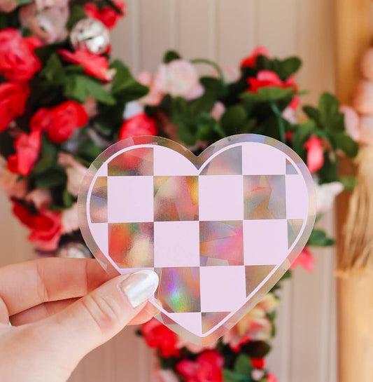 Checkered Pink Heart Suncatcher