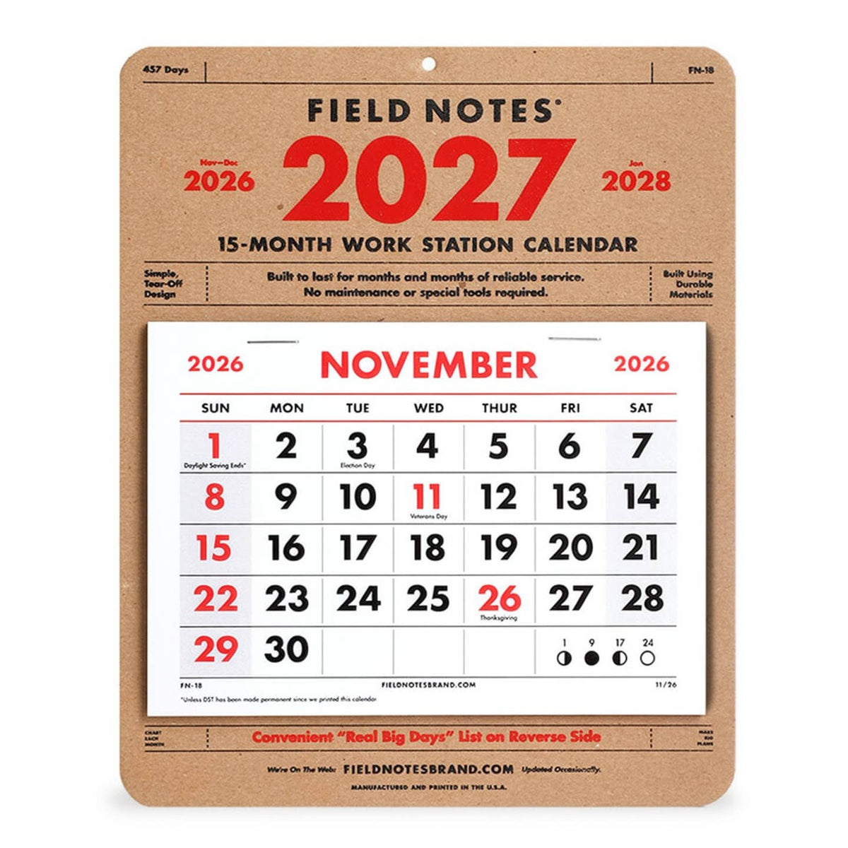 2027 15-Month Work Station Calendar