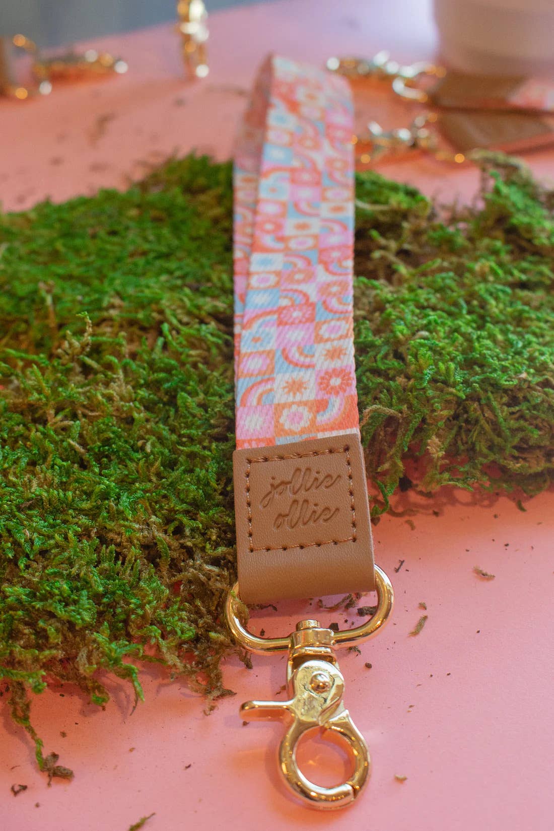Groovy Floral Checkered Lanyard