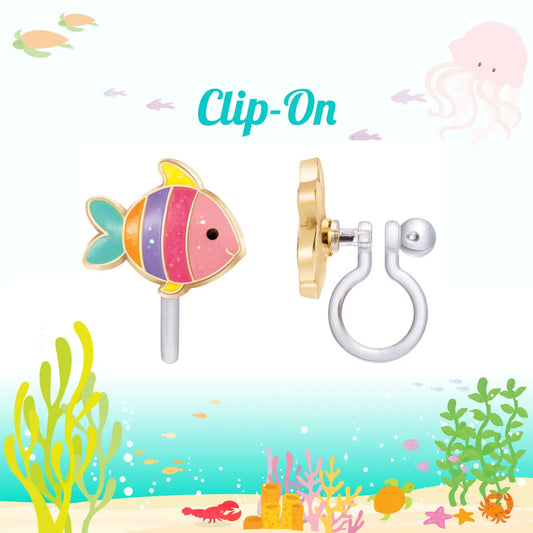 Glitter Rainbow Fish Cutie Clip-On Earrings
