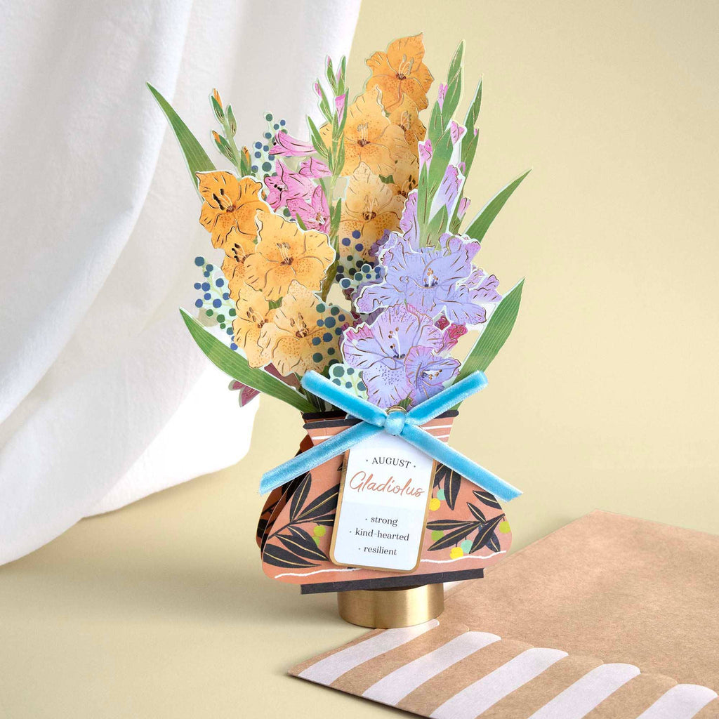 Gladiolus Floral Pop-Up Card w/ Ribbon Embellishment-August