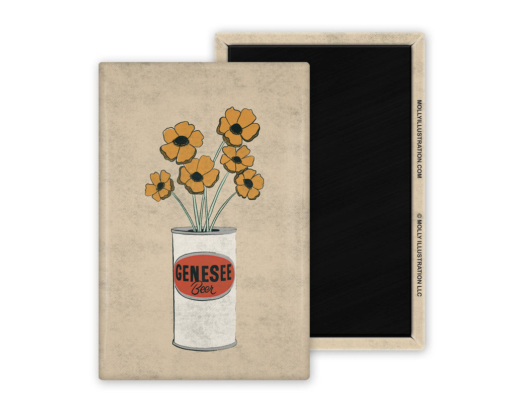 Beer Can Vase with Flowers Illustrated Magnet