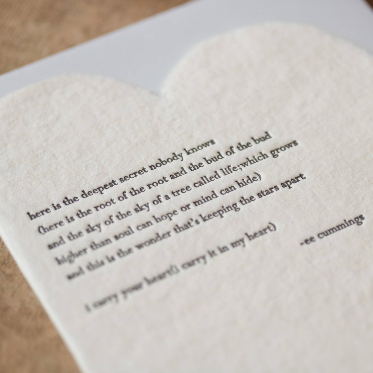 Cummings Quote Heart Handmade Paper Letterpress Seed Card
