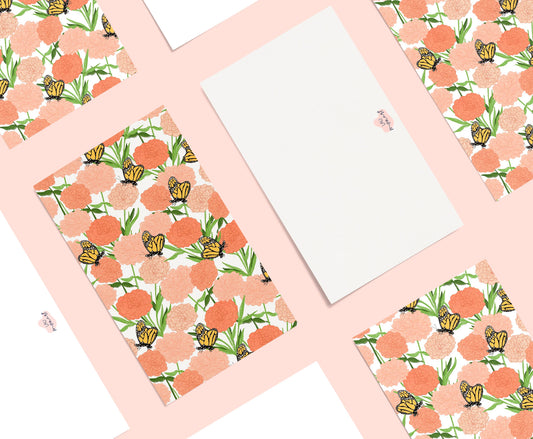 Monarch Floral Pattern Small Notecards