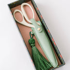 Ivory and Gold Heirloom Scissors with Case -  Sage Green