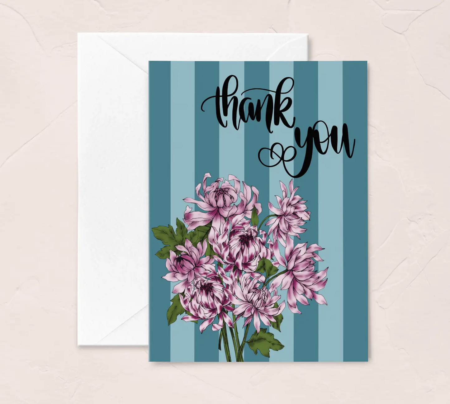 Thank you Floral and Stripes Greeting Card