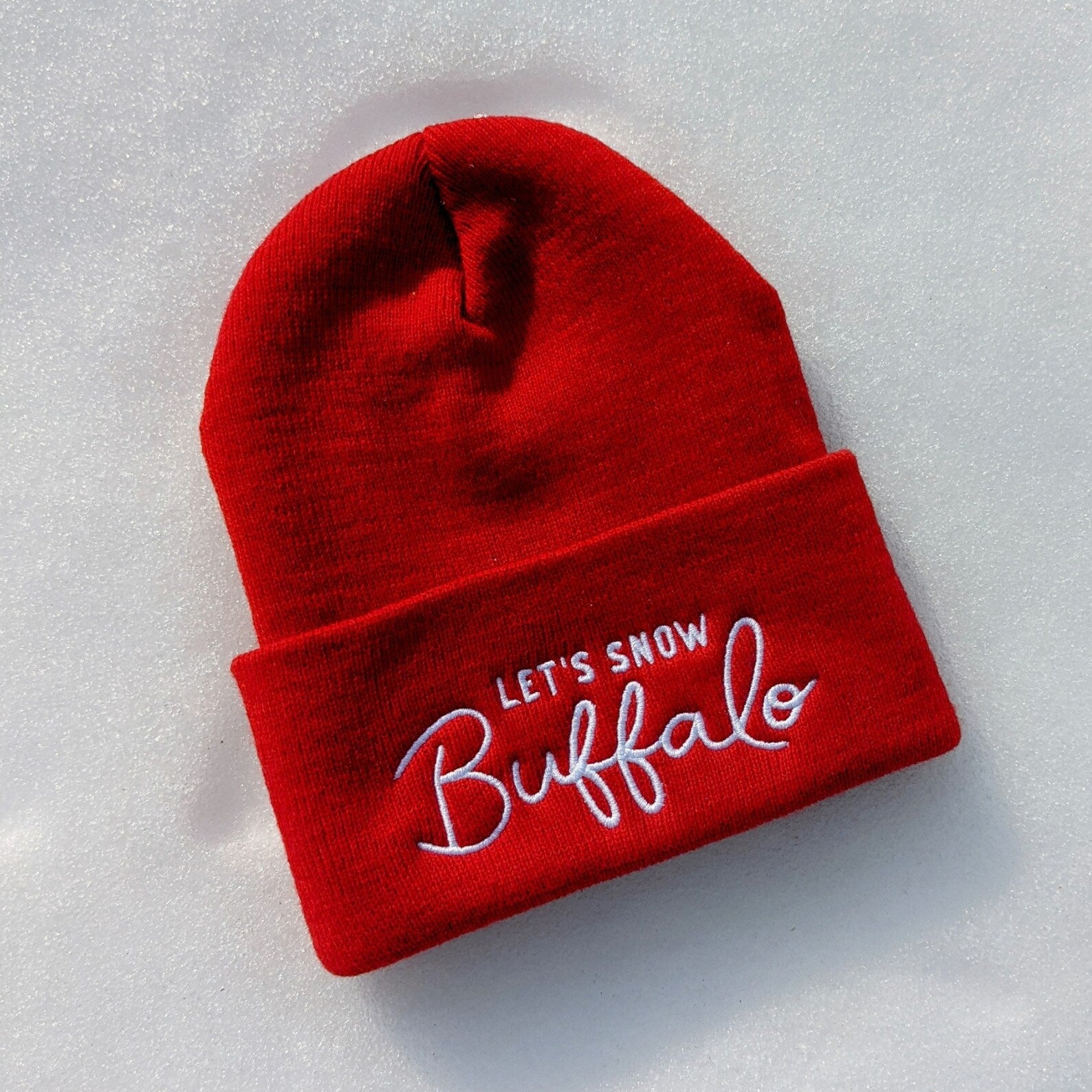 Let's Snow Buffalo Red Beanie