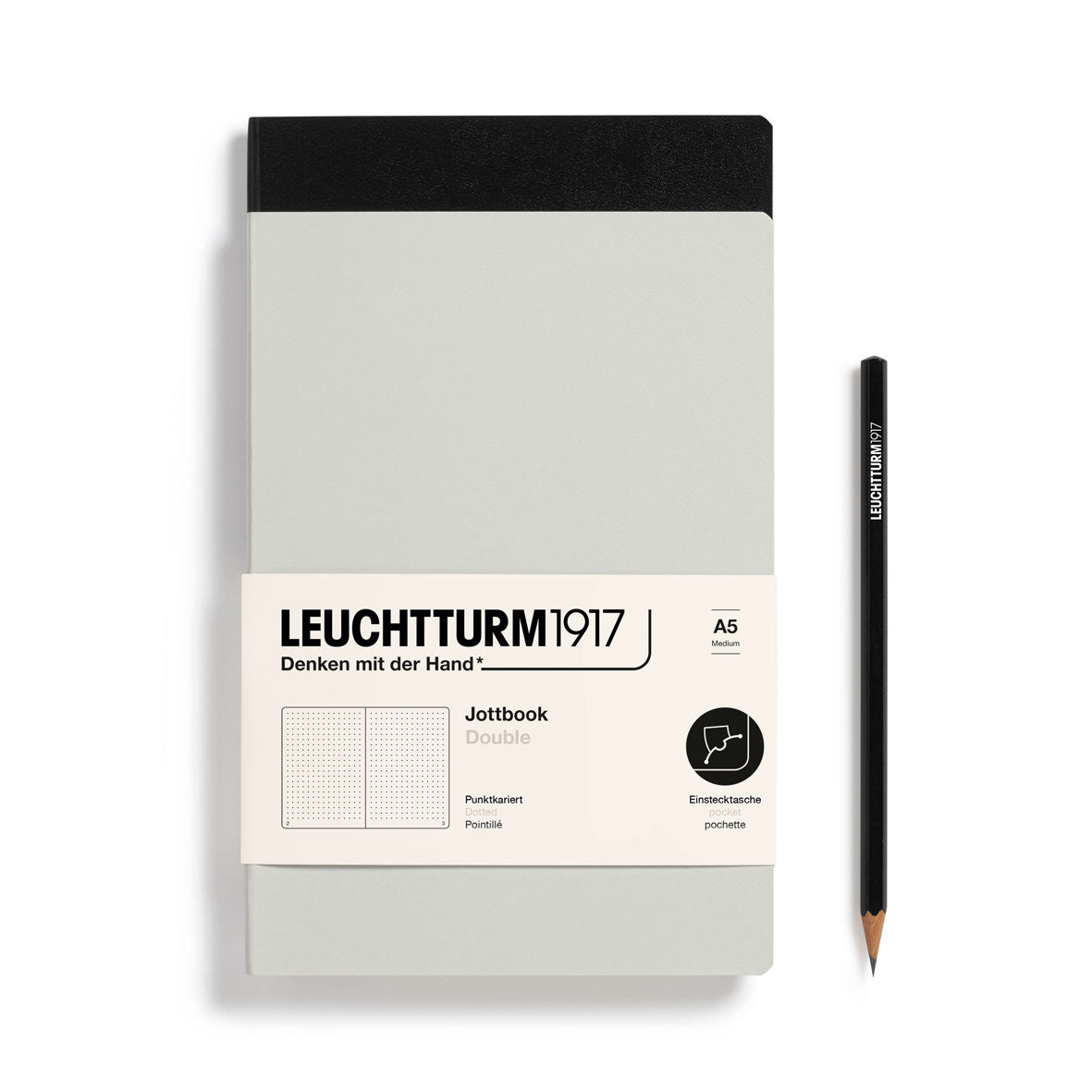 A5 Jottbook Double - Light Grey / Black Dotted