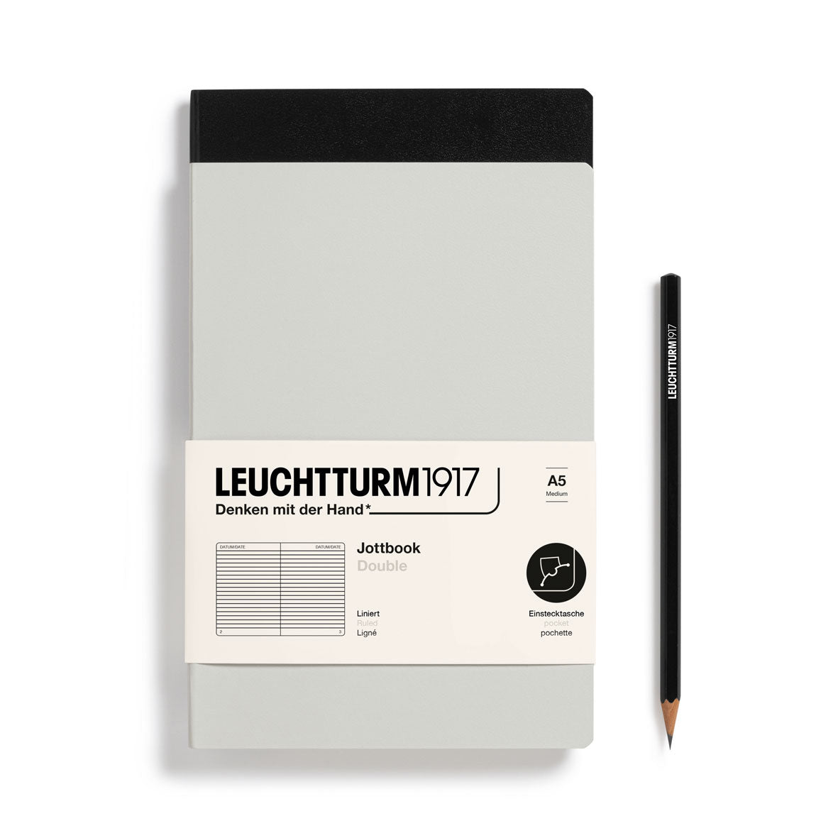 A5 Jottbook Double - Light Grey / Black Ruled Leuchtturm1917