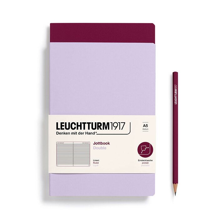 A5 Jottbook Double - Lilac and Port Red Ruled Leuchtturm1917