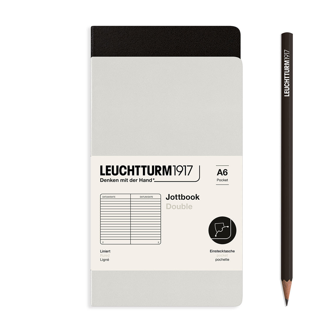 A6 Pocket Jottbook Double - Light Grey / Black Ruled Leuchtturm1917