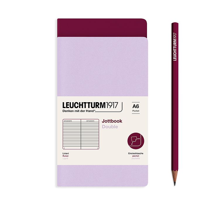 A6 Pocket Jottbook Double -  Lilac / Port Red Ruled Leuchtturm1917