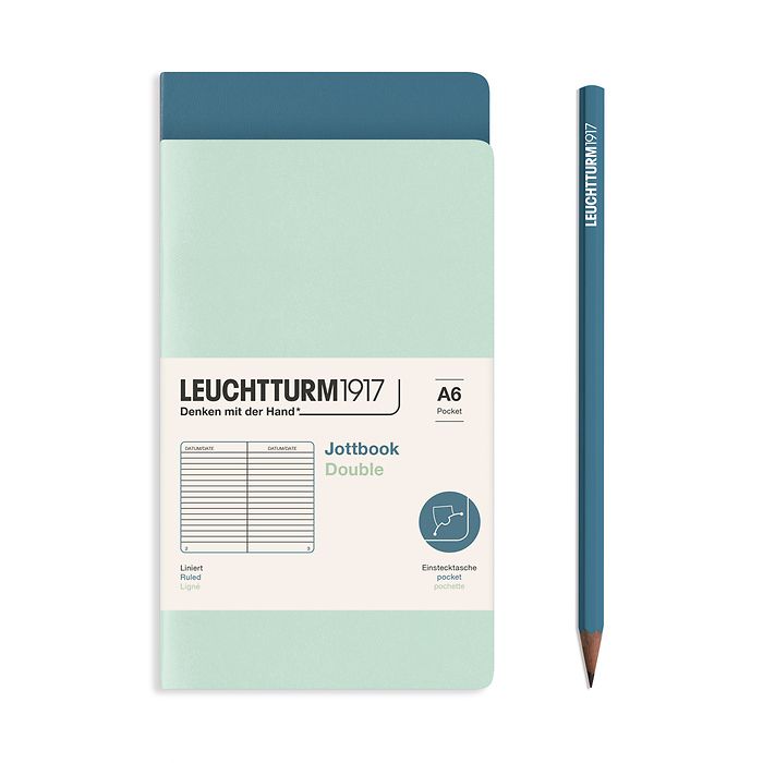 Leuchtturm1917 A6 Pocket Jotbook Duo- Mint Green and Stone Blue Ruled