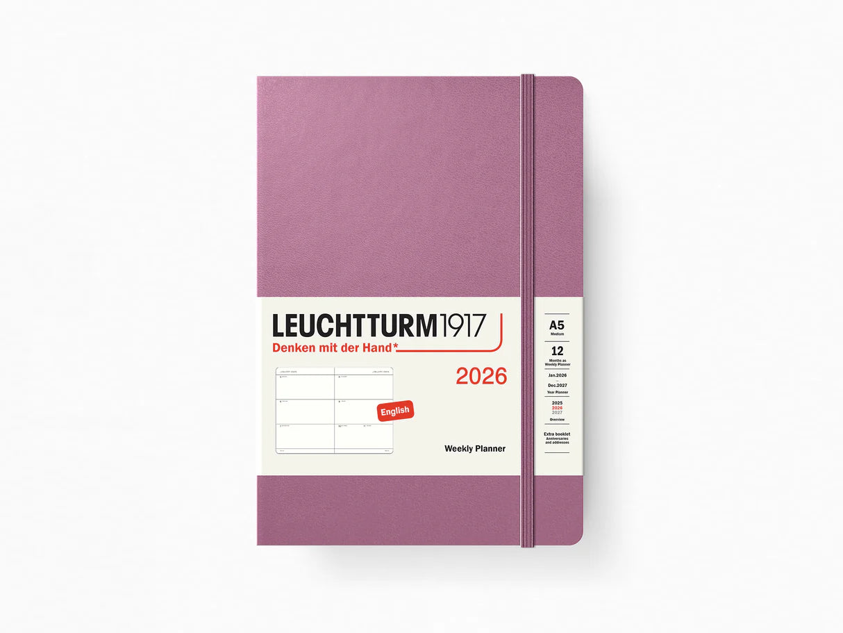 Leuchtturm1917 A7 Mini Weekly Planner 2026 - Dusty Rose