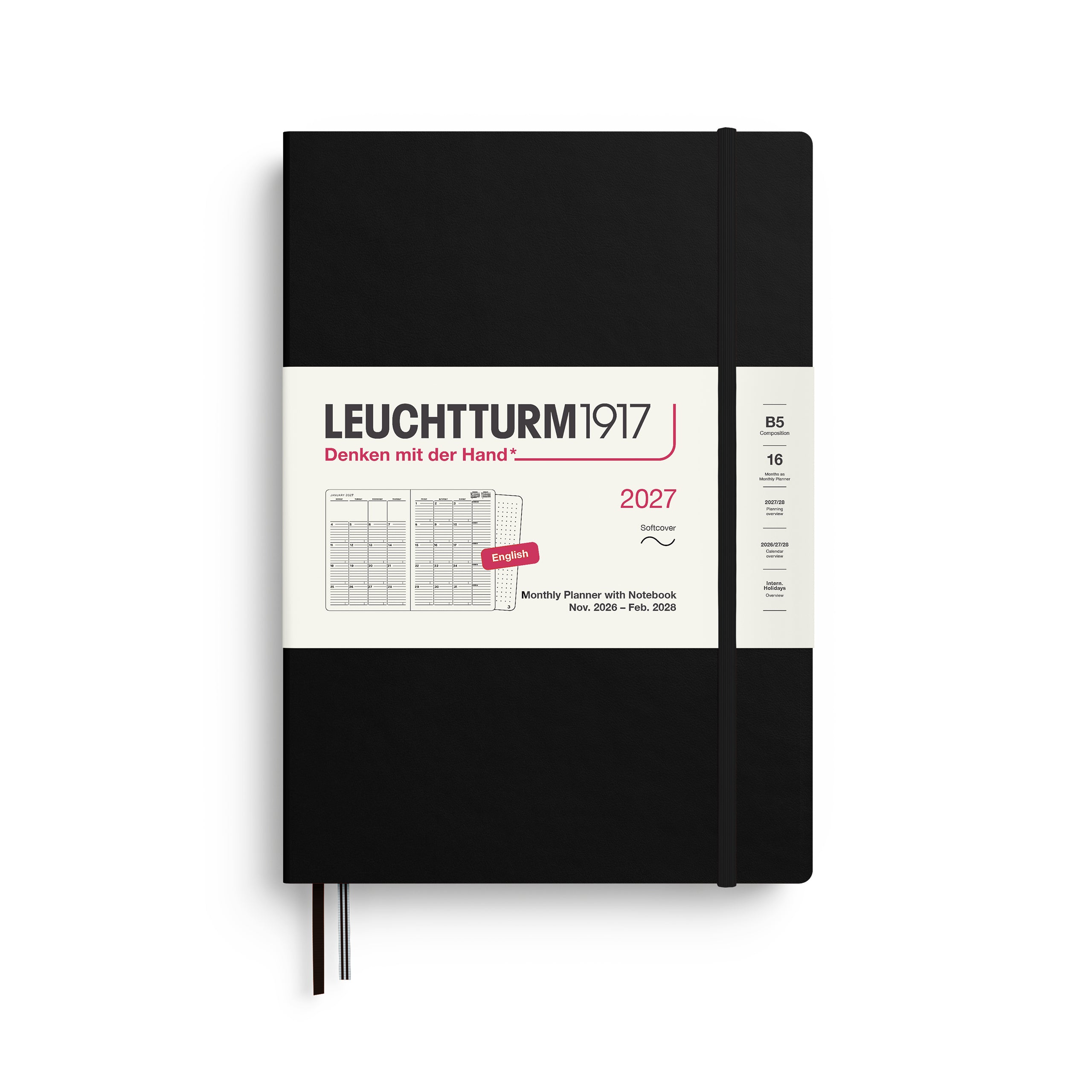 Leuchtturm1917 B5 Monthly Planner & Notebook 2027 - Black