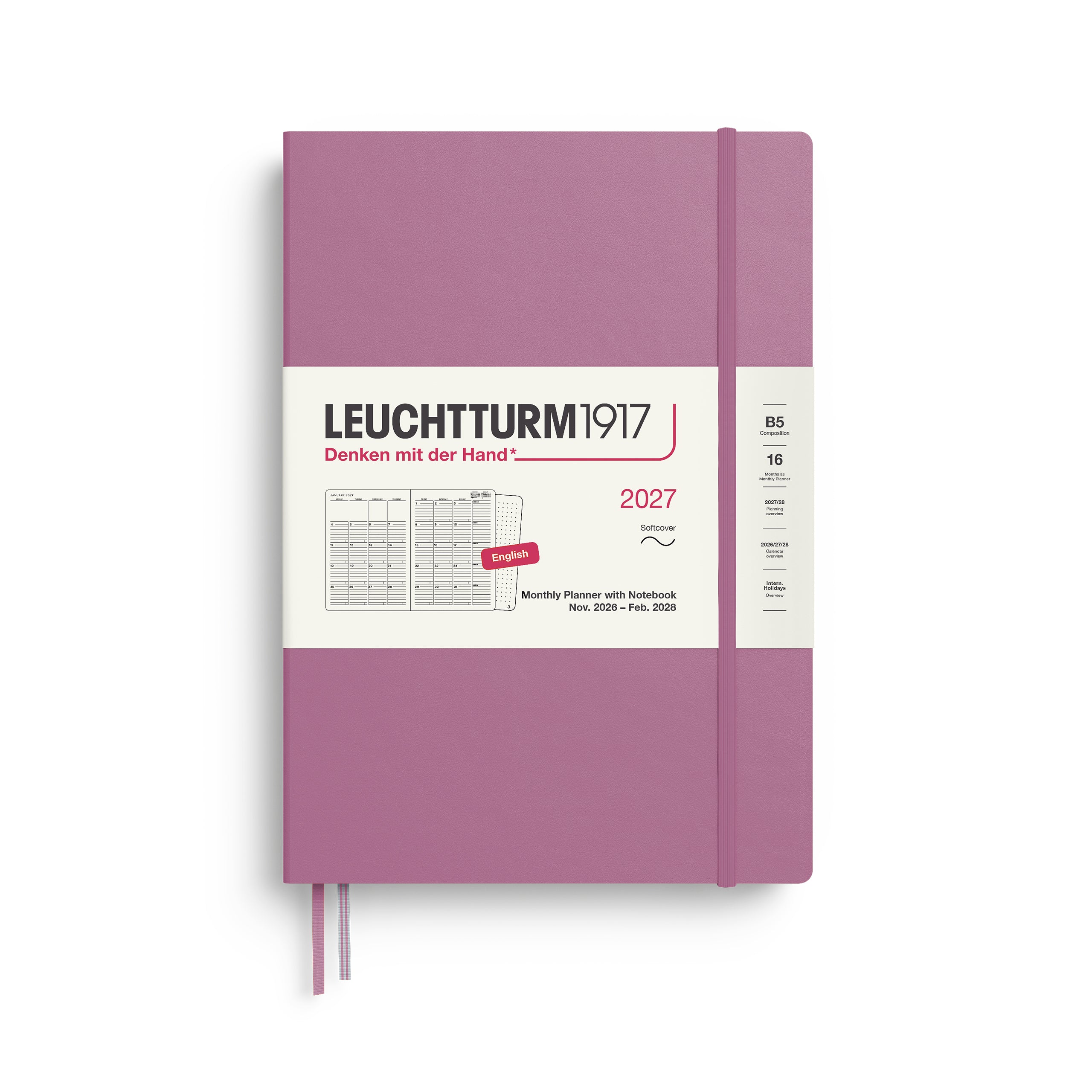 Leuchtturm1917 B5 Monthly Planner & Notebook 2027- Dusty Rose