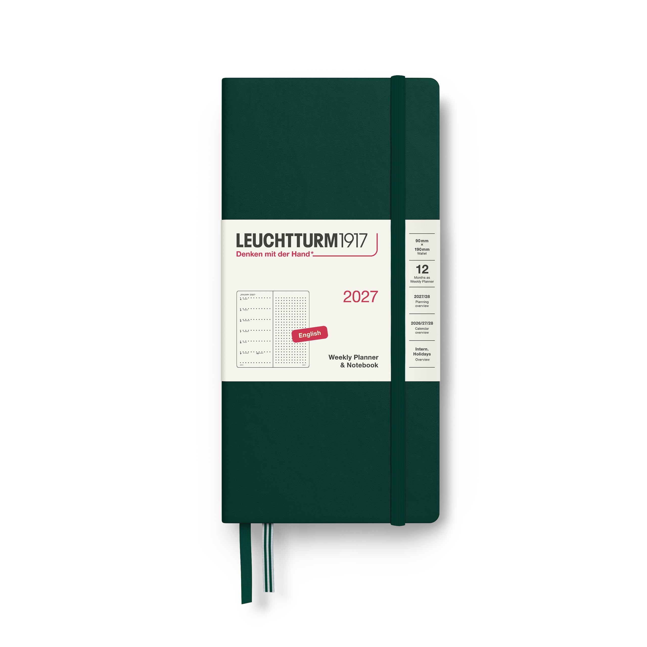 Leuchtturm1917 Dotted Wallet (B6+ x A6) Weekly Planner & Notebook 2027 - Forest Green
