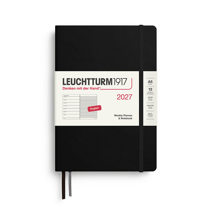 Leuchtturm1917 A5 Medium Weekly Planner & Notebook 2027- Black