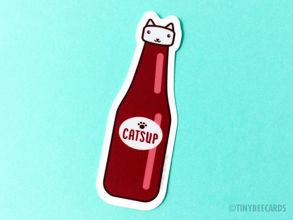Funny Catsup Cat Vinyl Sticker