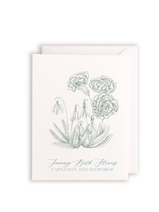 January Birth Flowers Letterpress Card