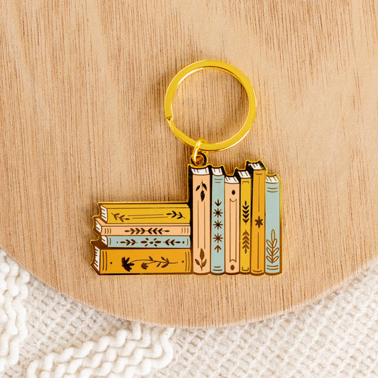 Stack of Books Metal Keychain 2.5x1.5 in.