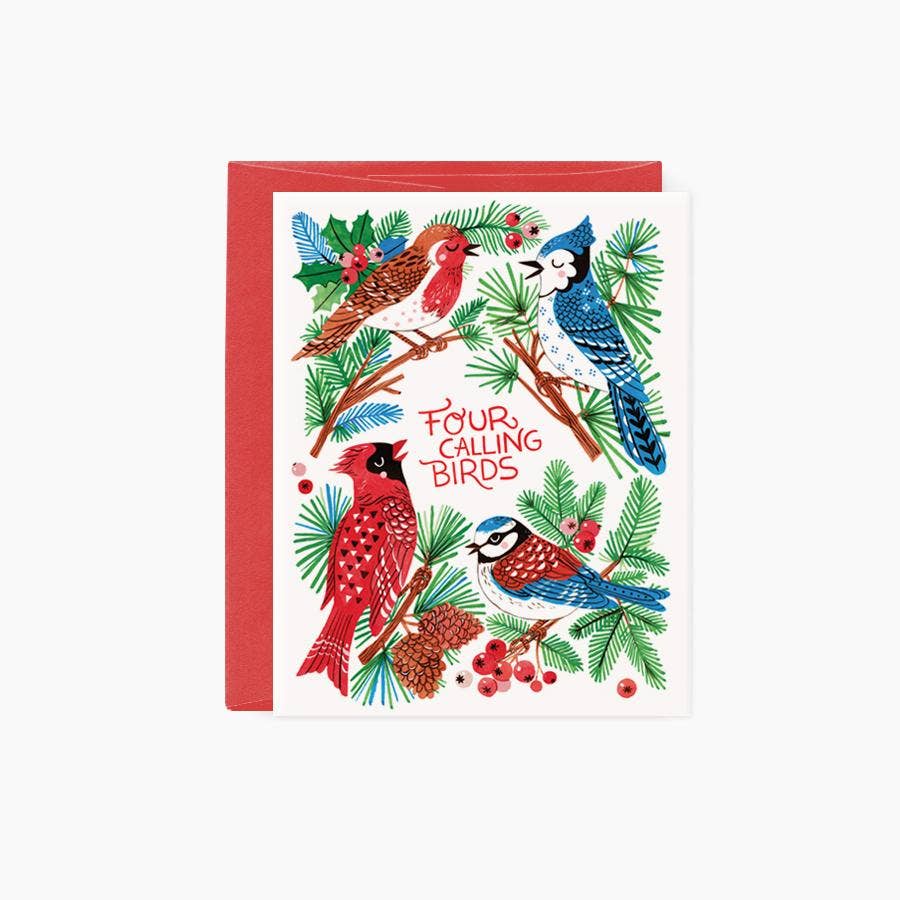 Four Calling Birds greeting card