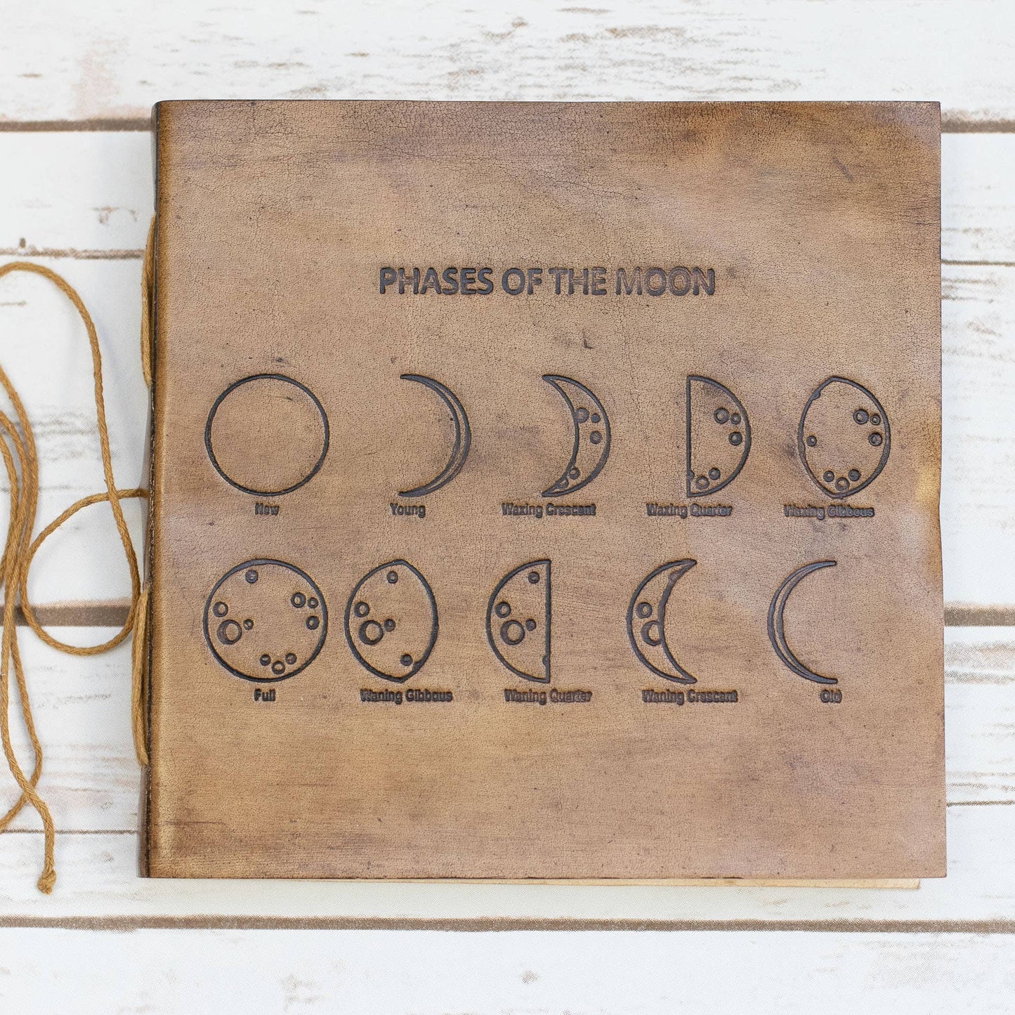 Square Size Moon Phases Embossed Leather Journal