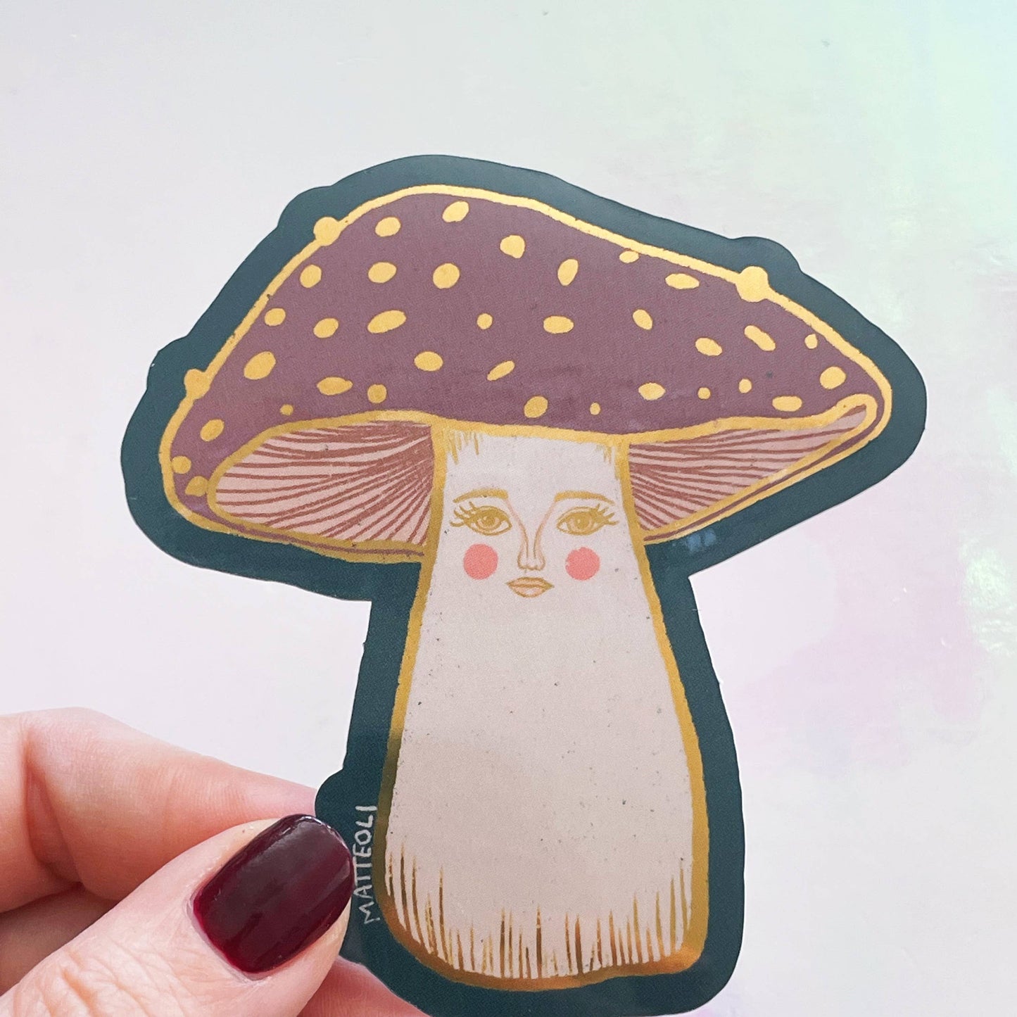 Lady Mushroom Glossy Metallic Sticker Large