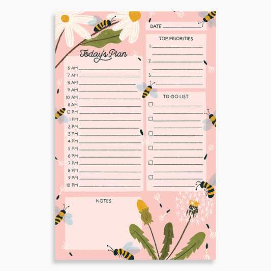 Floral and Bee Daily Notepad Planner
