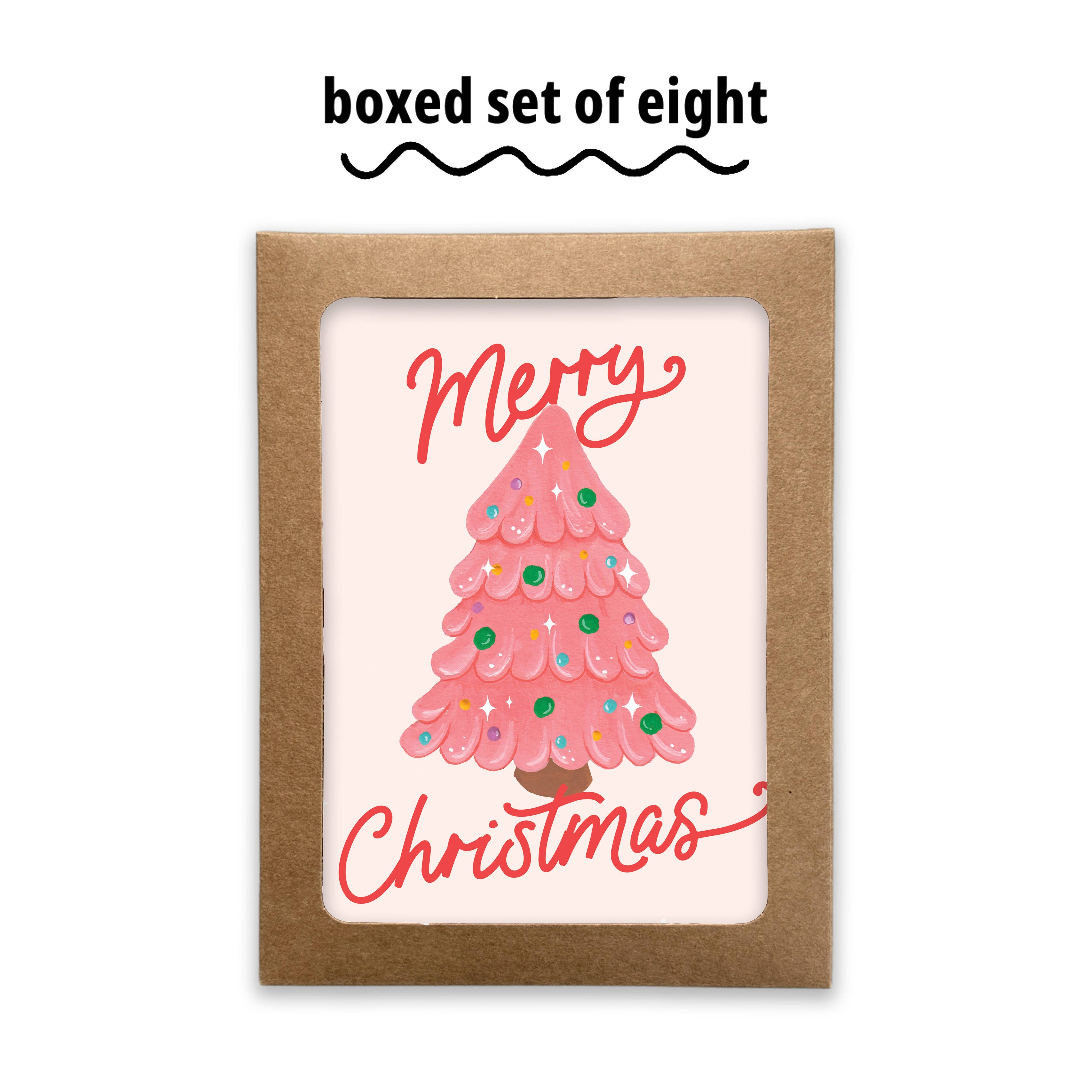 Merry Christmas Pink Tree Card (Boxed Set of 8)
