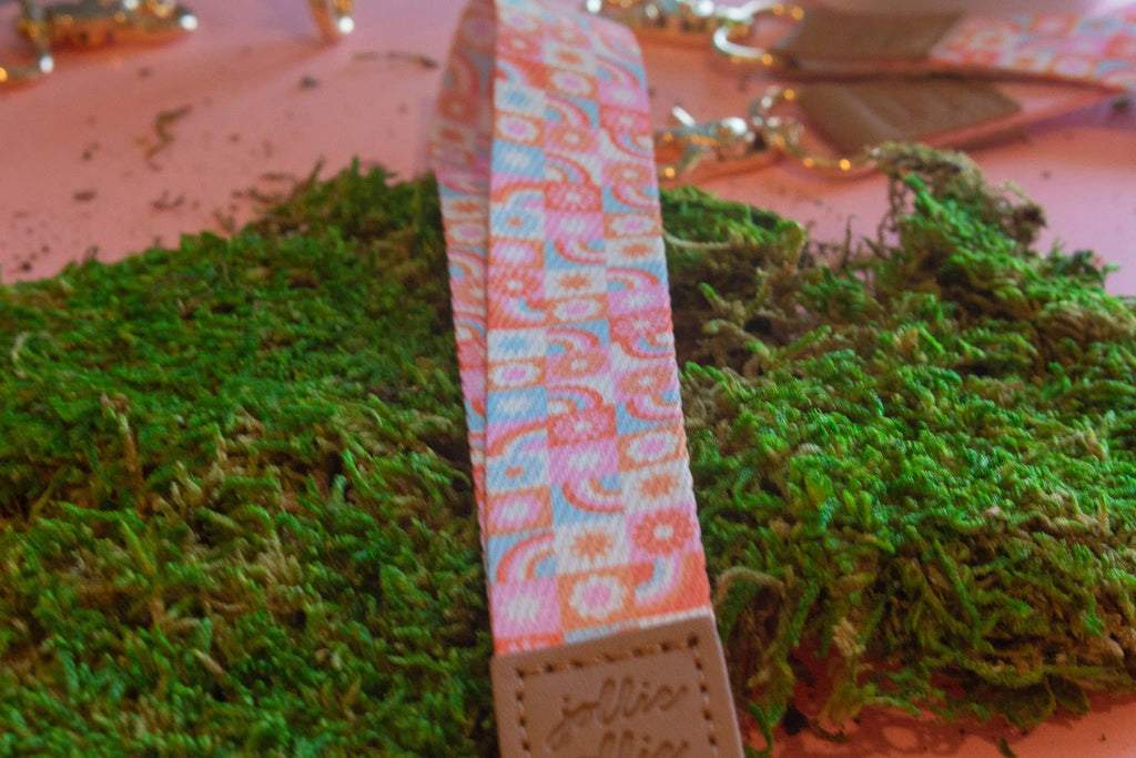 Groovy Floral Checkered Lanyard