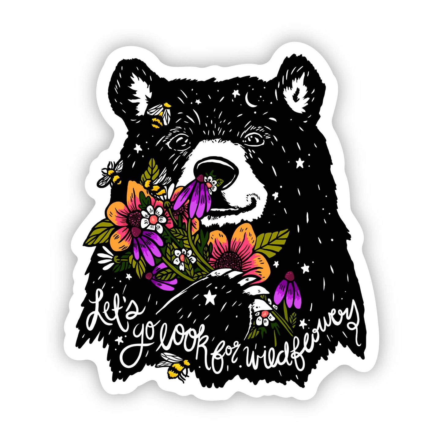 "Let's go look for wildflowers" bear sticker