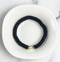 7.5" Black with Heart Heishi Bracelet