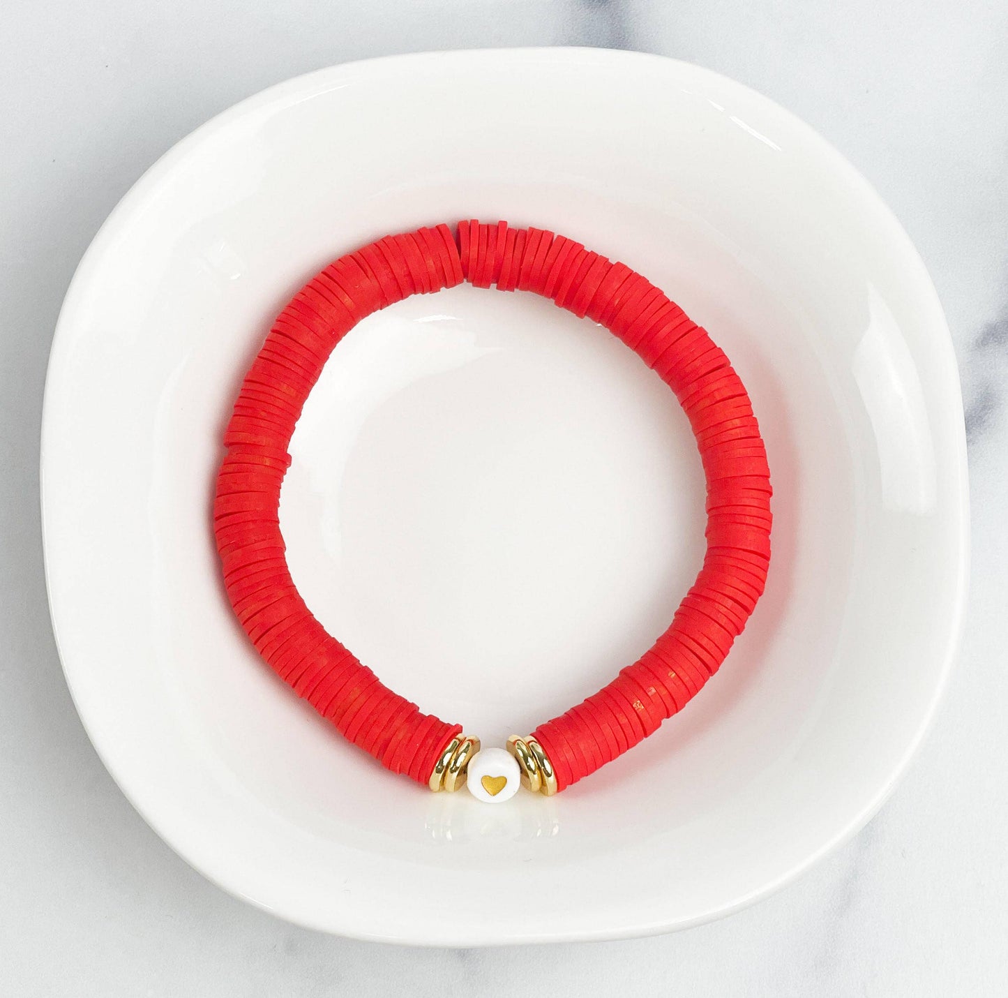 "Heart" Red Heishi Color Pop Bracelet - 7.5 inch