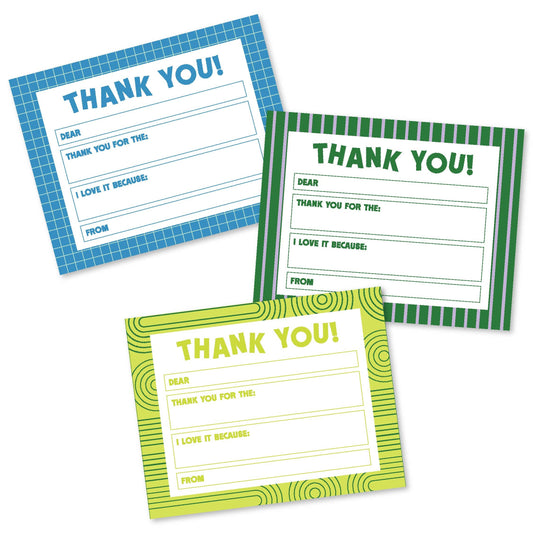Lines Kiddo Thank You Notes- Set of 12 Fill-in-the-Blank