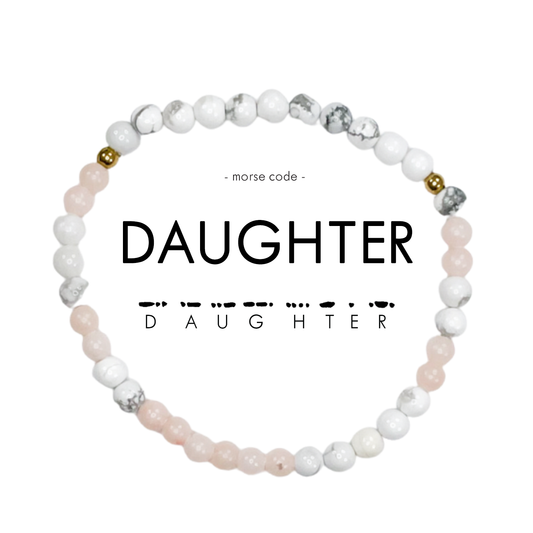 Morse Code Bracelet - Daughter - Marble & Light Pink