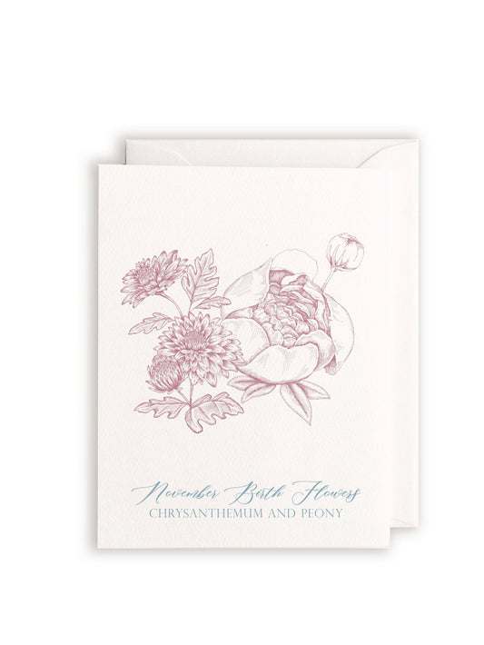 November Birth Flowers Letterpress Card