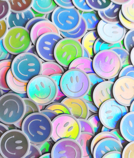 White Rainbow Holographic Smiley Face Sticker
